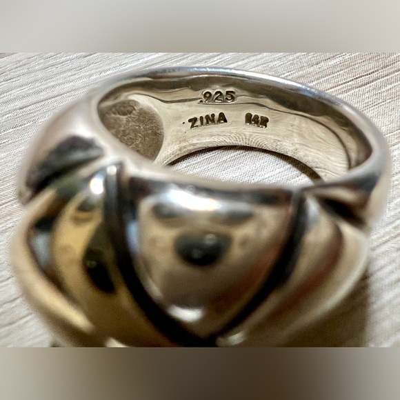 uthentic Designer ZINA Sterling Silver & 14K Gold Modernist Dome Ring, Size 5.75 - Picture 7 of 10